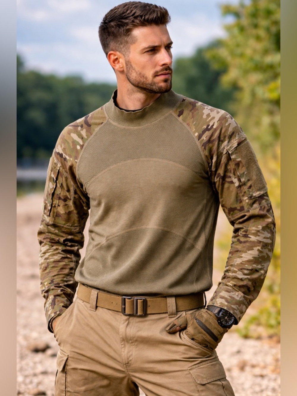 Tactical flame resistant Combat Shirt - Olive Green Camouflage